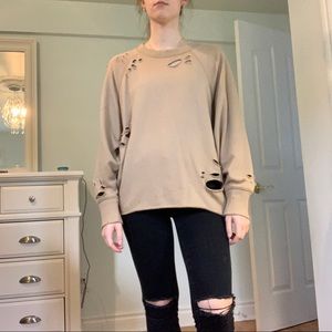 AERIE Oversized Sweatshirt Distressed Beige